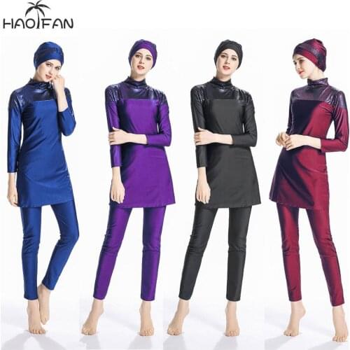 HaoFan Muslim Womens Conservative Swimsuit Islamic Modem Cover Full Cover Muslim Hooded Swimsuit Full Swimsuit S-4XL