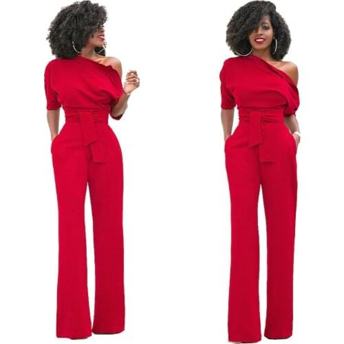 HAOOHU Shoulder Sashes Sexy Women Jumpsuit Romper Fashion Half Sleeve Pockets Rompers Womens Jumpsuit Casual Ladies Jumpsuits
