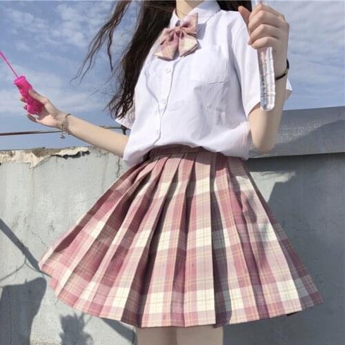 Jk uniform plaid pleated skirt high waist a-line skirt student summer lolita dress women kawaii clothing loli jk