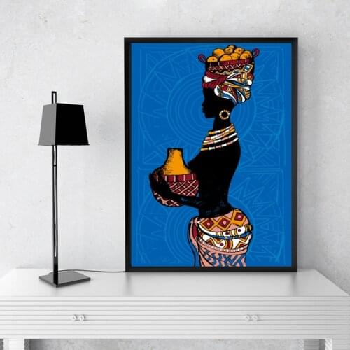 Beautiful African Black Woman Illustration Poster Wall Art Canvas Painting Print Wall Picture for Living Room Home Decor