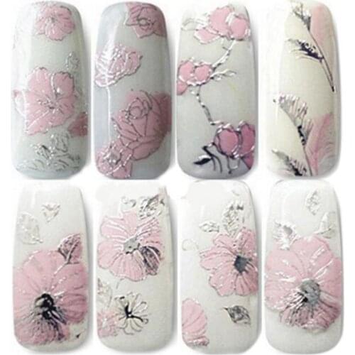 Fashion Manicure Sticker 3D Embossed Pink Flowers Design Nail Art Decal Tips Stickers Decals Manicure Tool