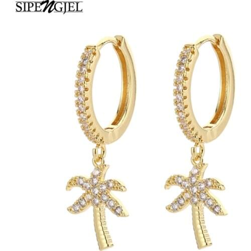 SIPENGJEL Fashion Hip Hop Palm Tree Gold Hoop Earrings Geometric Charm Dangling Drop Earrings For Women Jewelry Gift 2021