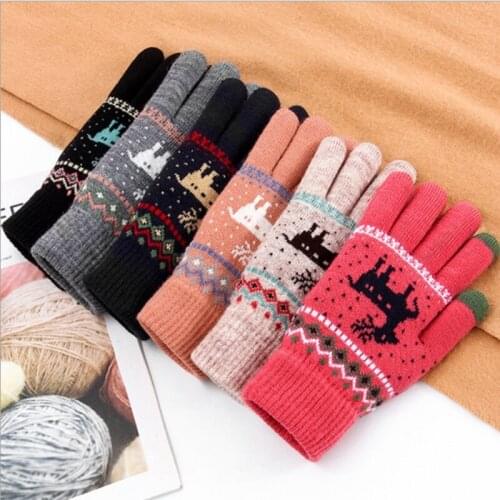 Fashion Knitted Thick Gloves For Men & Women Christmas Deer Printed Warm Autumn Winter Full finger Gloves