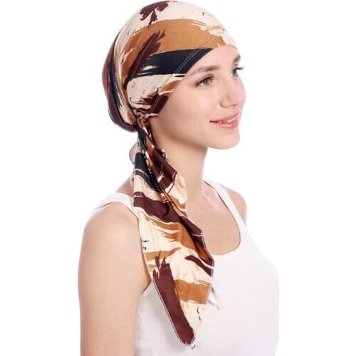 Muslim Hijab Cancer Chemo Floral Print Hat Turban Cap Cover Hair Loss Head Scarf Wrap Pre-Tied Headwear Womens Bandana