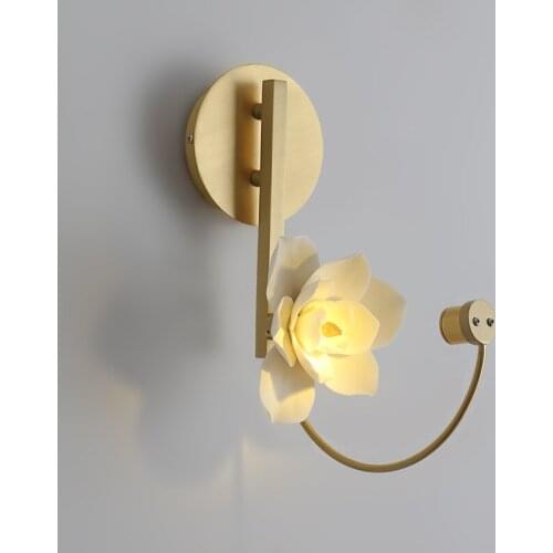 New Chinese Style Ceramic Bedside Aisle Chinese Style Wall Lamp Classical Study Living Room Corridor Bedroom Lotus Lamp