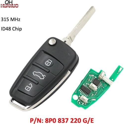 Upgraded Folding Remote Key 3 Button 315MHz with ID48 Chip for for Audi A3 TT 2004-2013 8P0837220G 8P0837220E