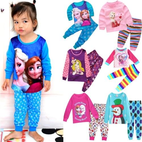 1-7y 2021 Autumn Winter New Kids Anna Elsa Princess Pajamas Sets Baby Girls and Boys Clothes Pijamas Cartoon Long Sleeve Set