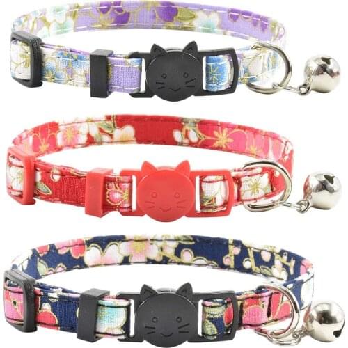 Breakaway Collar for Cats Pets Breakaway with Bell Floral Bow Janpanese Detachable Adjustable Safety Puppy