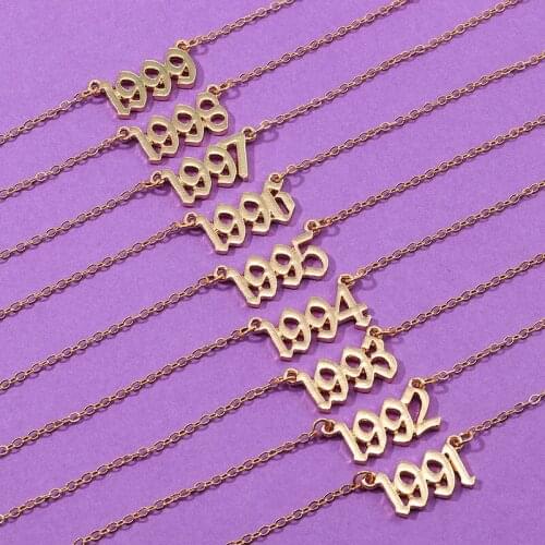 Special Date Old English Number Necklaces 1991-1999 Birthday Gift Charm Birth Year Chokers Women Men Anniversary Jewelry BFF