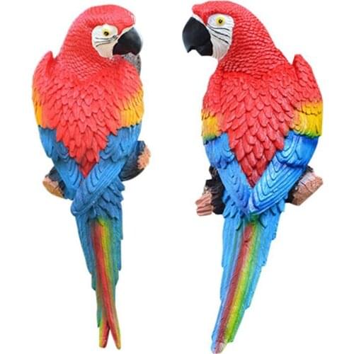Resin Parrot Statue Wall Mounted DIY Outdoor Garden Tree Decoration Animal Sculpture Ornament