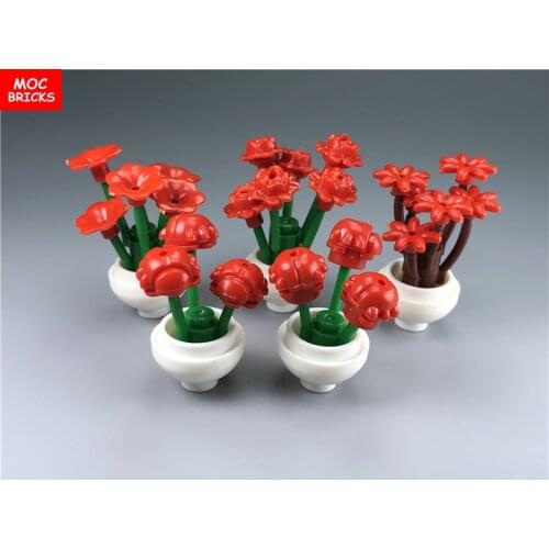 Single Sale MOC Bricks DIY Plants Red Flowers pot Rose Ladybug flower pot NEW Educational Building Blocks Model kids gifts