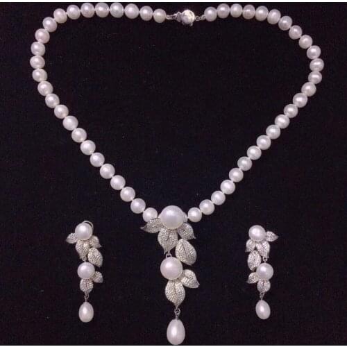 Freshwater pearl white near round flower 9-10mm neck earring nature beads wholesale 18inch FPPJ