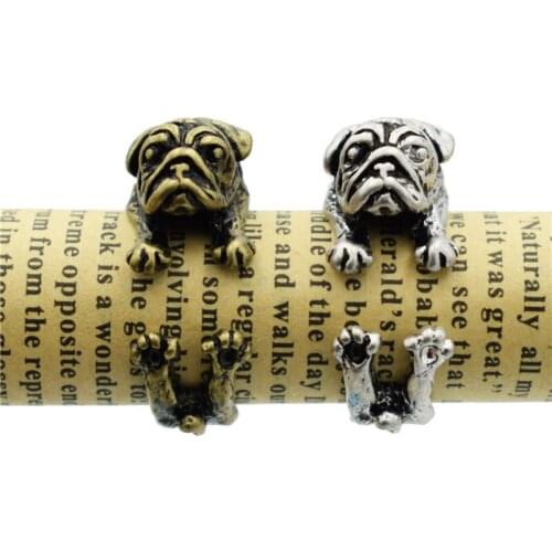 Drop Shipping Fashion Vintage Rings Adjustable Ring Cute Pug Dog Ring For Women Men Jewellery Christmas Gift Punk Antique Silver