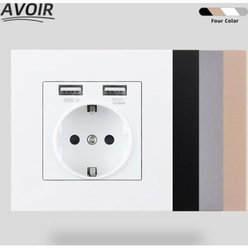 Avoir Wall Socket With Dual USB Port 2.1A Electrical Outlets PC Plastic Panel Power Socket EU Standard Plug 16A 86mmx 86mm White