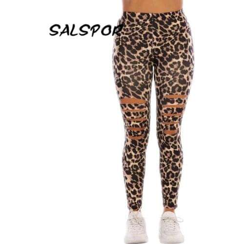 SALSPOR Leopard Fitness Leggings Women Hole Printed Sexy Workout Legging High Waist Push Up Ladies Black Booty Lifting Pants