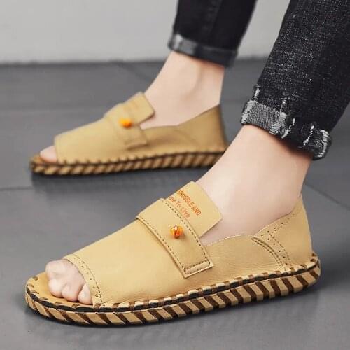 Mens Summer Sandals Open Toe Retro Sandals Comfortable Non Slip Outdoor Casual Shoes Fashion Mens Shoes Black Beige Yellow