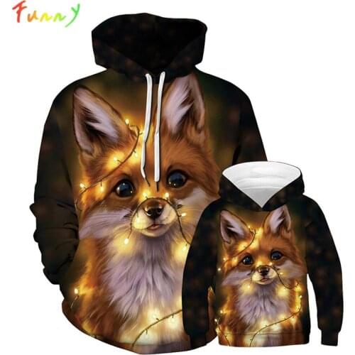 Christmas Family Matching Sweatshirt Mum and Daughter Clothes Long Sleeve Hooded Funny Hoodies Cute Fox Printed Pullover Tops