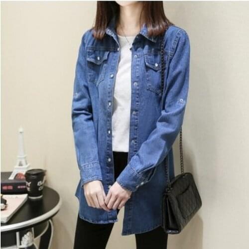 Loose Autumn Women Tops Denim Jackets 2020 Casual Print Floral Shirts Pockets Female Coats Plus Size Thin Long Coat Girls ZB003