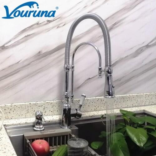 VOURUNA Professional Pre-Rinse Pull Down Kitchen Sink Faucet With Brass Sprayer Victoria Style in Chrome