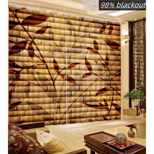 High quality Classic bamboo Curtains For Living room Thickness Polyester Curtain Photo Printing Kitchen Curtains