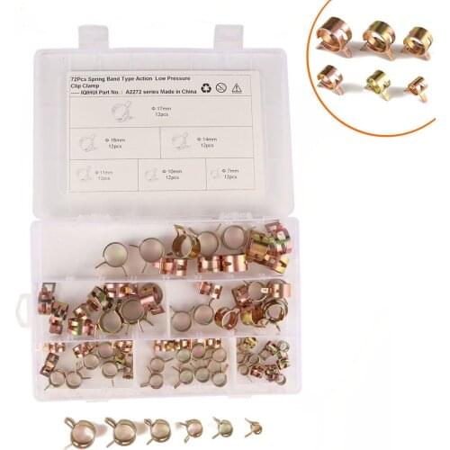 Adeeing Fuel Tube Clamp A2272 72PCS Spring Band Type Fuel Tube Clamp Silicone Vacuum Hose Pipe Clamp 6 Specifications Parts