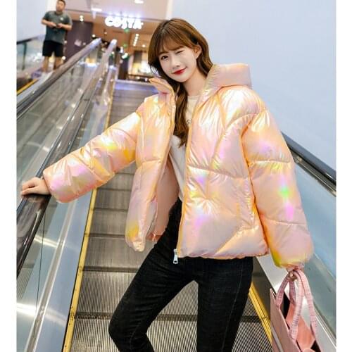 Down Cotton Jacket Women2021Winter Jacket Parka Hooded Bread Service Lady Bright surface Parka Warm Padded Cotton Jacket Outwear