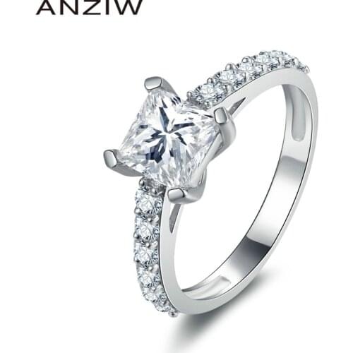 ANZIW Luxury 925 Sterling Silver Rings AAA+ Cubic Zirconia Engagement Rings Women Wedding Rings 4 Prongs Brithday Jewelry