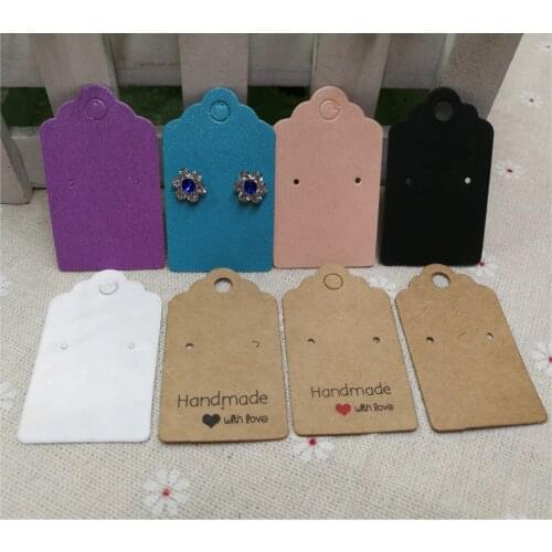200pcs per lot 5*3cm paper white/kraft/color stud earring display card blank hang tag jewelry earring cards