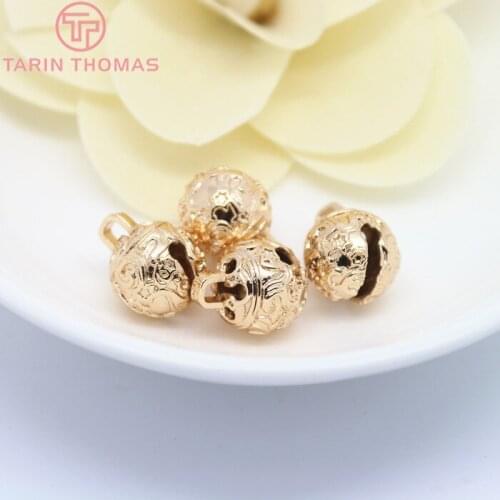 6PCS 8MM 10MM 12MM 24K Champagne Gold Color Plated Brass Carving Bell Beads Charms High Quality Diy Jewelry Accessories