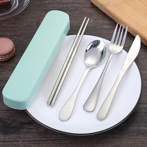 4Pcs Flatware Chopsticks Fork Spoon Knife Travel Camping Cutlery Set Portable Silverware Reusable Utensil Kitchenware with Box