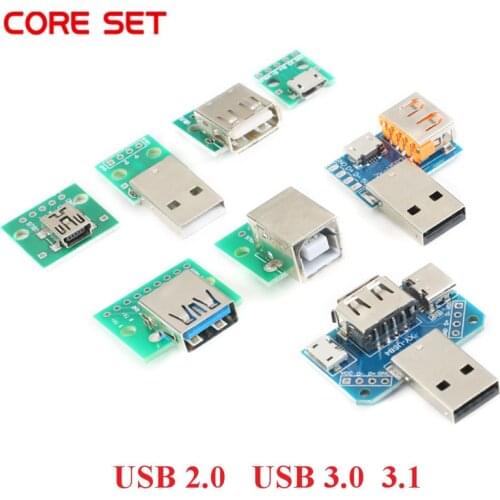 5PCS DIY USB 3.0 Male Connector / MINI MICRO USB to DIP Adapter 2.54mm 5pin Female Connector B Type USB2.0 Female PCB Converter