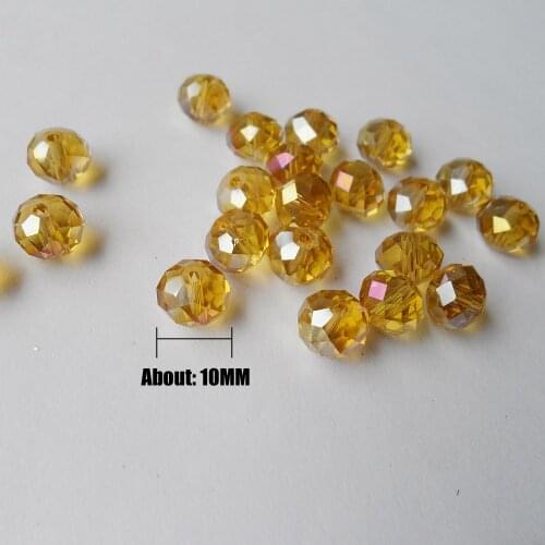 50 Beads/Lots factory wholesale 10MM Gold champagne crystal beads Plated AB color Gold champagne 10MM crystal beads Plated
