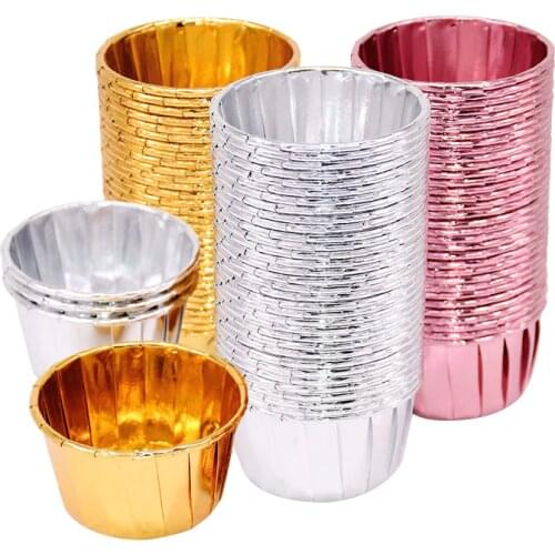 50pcs Cupcake Paper Cup Oilproof Cupcake Liner Baking Cup Tray Case Wedding Party Caissettes Rose Golden Muffin Wrapper Paper