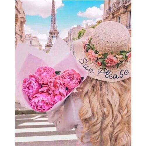 5d peony diamond mosaic paris tower embroidery painting hat girl rhinestone stickers decoration diamond art needlework handcraft