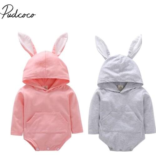 Newborn Baby Girl Boy Bodysuit Bunny Ears Hooded Kids Jumpsuit Casual Clothes Outfits Easter Costume 0-24months