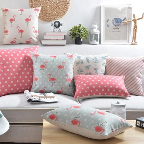 Pink Flamingo Cushion Cover Home Decor Geometric Decorative Pillows Case Dot Linen Cushions Throw Pillows Case For Sofa 45x45cm