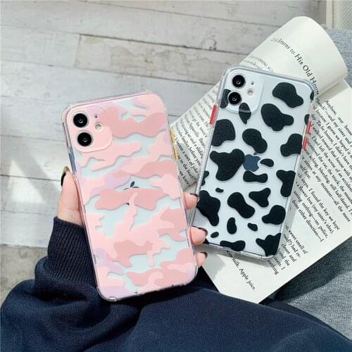 Army Camouflage Black Pin Cow Pattern Case For iPhone 12 11 Pro XS Max 7 8 Plus X XR SE 2020 Soft TPU Clear Back Cover Fundas
