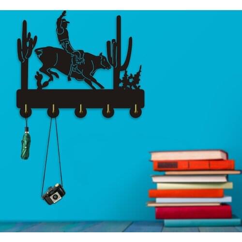 Cowboy Riding a Bull Wooden Wall Decor Hooks Household Decor Hooks Multi-purpose Wall Coat Bags Clothes Hook Keys Holder