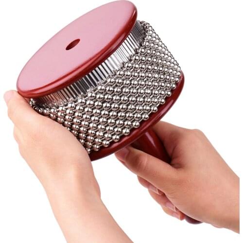 Wooden Cabasa Pop Hand Shaker with Metal Beaded Chain Cylinder Percussion Musical Instrument for Band Kids Music Classroom Latin