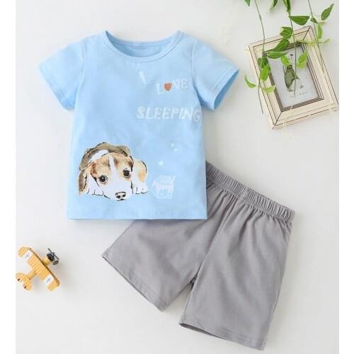 Summer Toddler Boy Clothes 2pcs Set Letter Animal Dog Short Sleeve T-shirt Tops+short Pants Cool Sport Casual Baby Clothes 1-6Y
