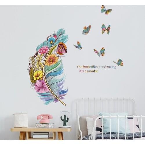 New Cartoon Color Feather Butterfly Childrens Bedroom Porch Wall Beautification Decoration Wall Sticker