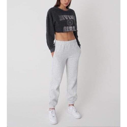 New season Elastic Waist Tracksuit Gray Women Sweatpants casual plush lining winter