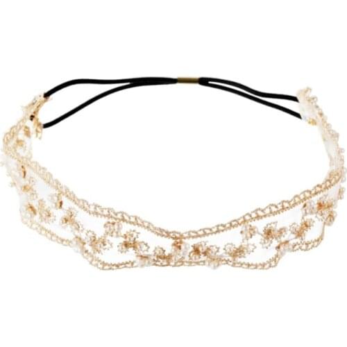 Fabric Art Mesh White Black Lace Simulated Pearls Hairband Turban Headband Headwear for Women