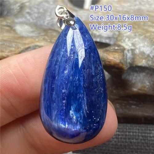 Necklace Pendant Natural Blue Kyanite Crystal Jewelry For Woman Lady Man Gift Beads Cat Eye Effect Silver Water Drop Stone AAAAA