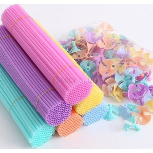 100sets 40 &32cm Latex Balloon Stick Macaron PVC Rods Foil Balloons Holder Sticks with Cup Party Decoration Accessories Supplies