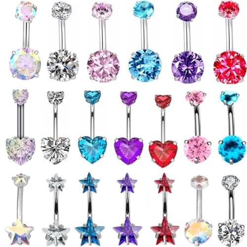 Sexy Love Navel bar Rings Belly Button Piercing 316L Surgical Steel Stars Cubic Zircon Belly Piercing Ombligo Jewelry