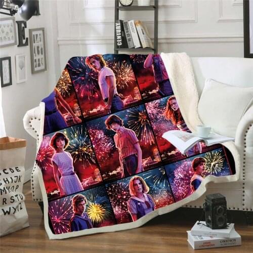 Stranger things 3D Printing Plush Fleece Blanket Adult Fashion Quilts Home Office Washable Duvet Casual Kids Sherpa Blanket 006