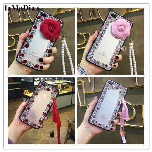 LaMaDiaa Luxury Bling Rhinestone Crystal Diamond Flower Soft Back Phone Case Cover For iPhone12 X XR XS MAX 7 8 Plus 6 6SPlus 5S