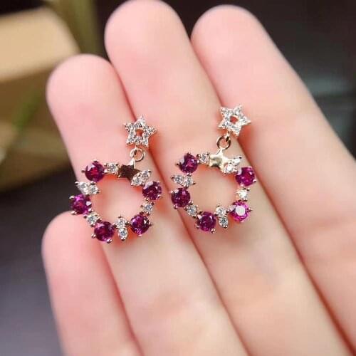 The Best Gift For Your Mother 100% Real and Natural Garget Earring 925 Sterling Silver Garnet Earring
