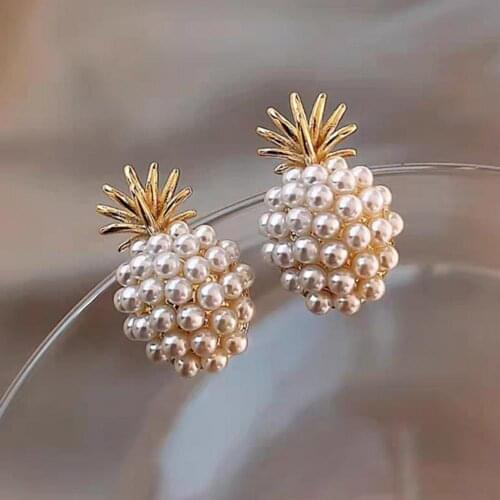 2Pcs Stud Earring Exquisite Retro Metal Pineapple Shape Ear Stud for Party